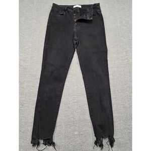 Flying Monkey Black High Rise Button Fly Skinny Jeans Distressed Frayed Hem 29